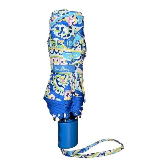 Vera Bradley Capri Blue Umbrella w/ Sleeve Automatic Pop Up Retired EUC - Picture 3 of 4